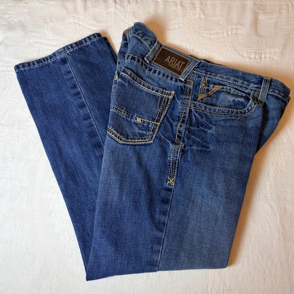 Ariat M4 Relaxed Boot Cut Jeans Mens 36x32 Medium Wash Denim Blue Embroidered